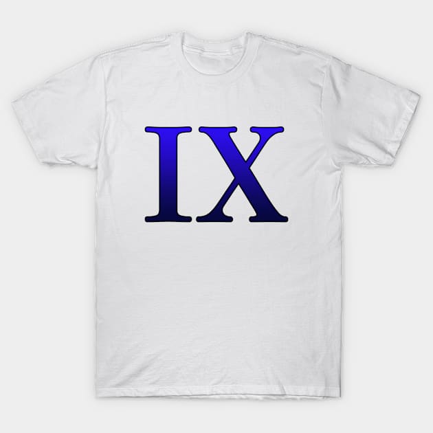 Blue Roman Numeral 9 IX T-Shirt by Numerica